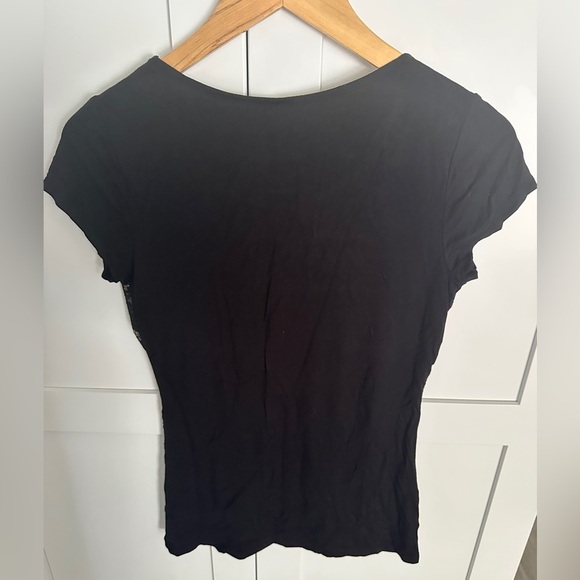 INC International Concepts Black ribbed knit lace top size small NWT - Picture 3 of 4